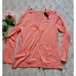 Eddie Bauer 100% Cotton LongSleeve Knit Slib Azalea Cardigan NWT Size L